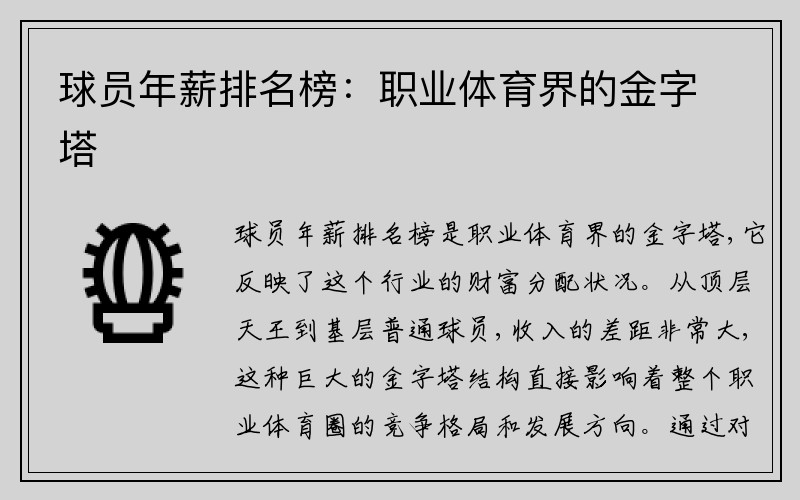球员年薪排名榜：职业体育界的金字塔
